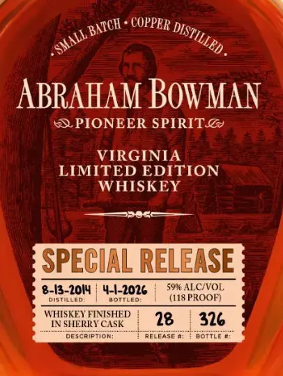 Abraham Bowman Virginia Special Release Whiskey Sherry Cask Finish