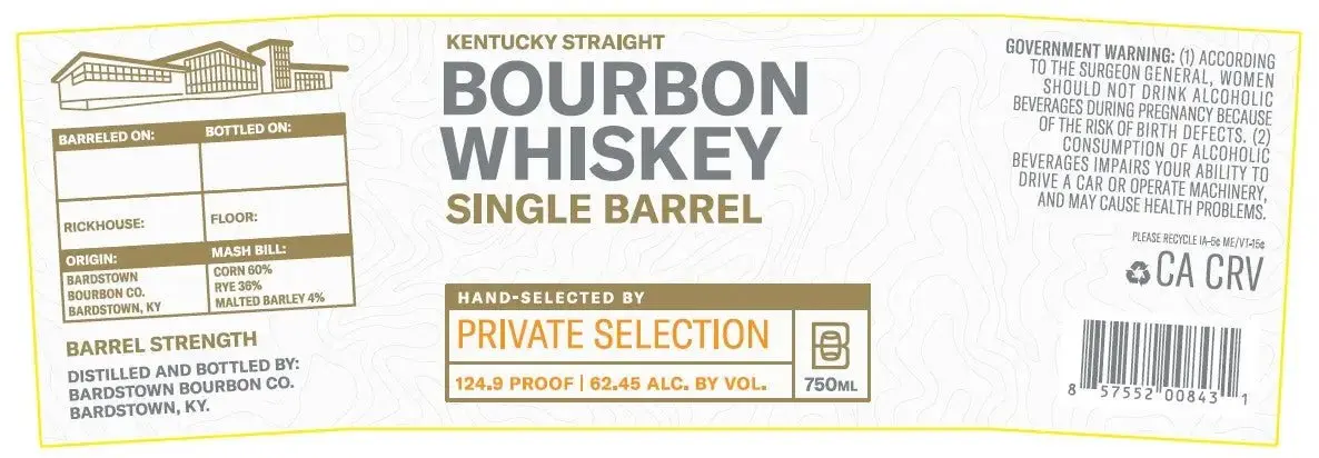 Bardstown Bourbon Co Private Selection Single Barrel Kentucky Straight Bourbon Whiskey Barrel Strength