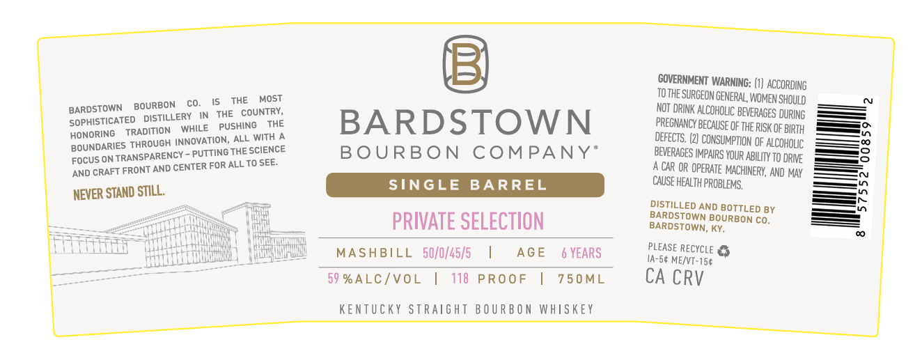 Bardstown Bourbon Company Single Barrel Private Selection Straight Bourbon Whiskey 6 Years Old