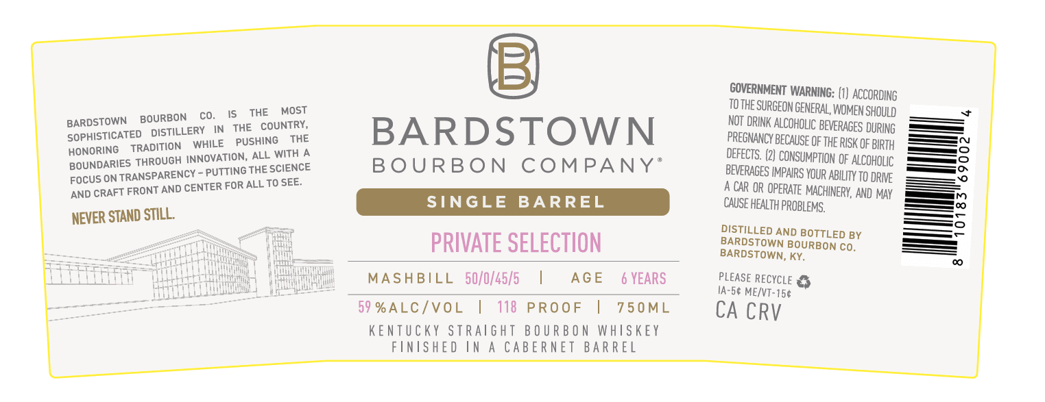 Bardstown Bourbon Company Single Barrel Private Selection Finished in Cabernet Barrels 6 Years Old