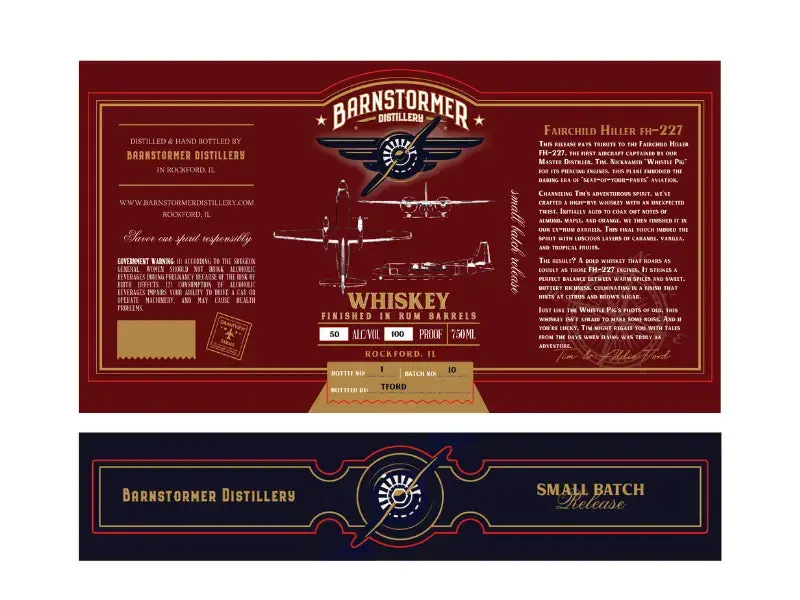 Barnstormer Distillery Fairchild Hiller FH-227 Whiskey Small Batch Rum Barrel Finish
