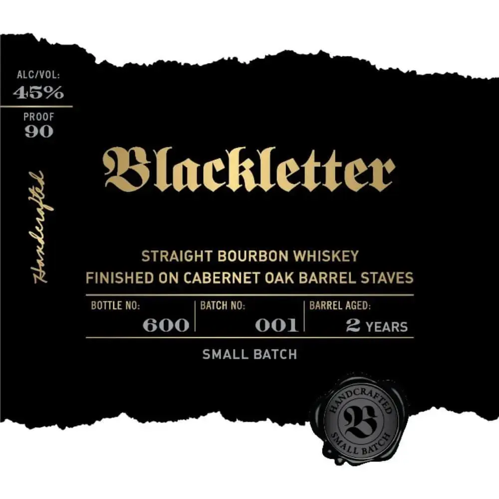Blackletter Straight Bourbon Finished on Cabernet Oak Barrel Staves - Image 2