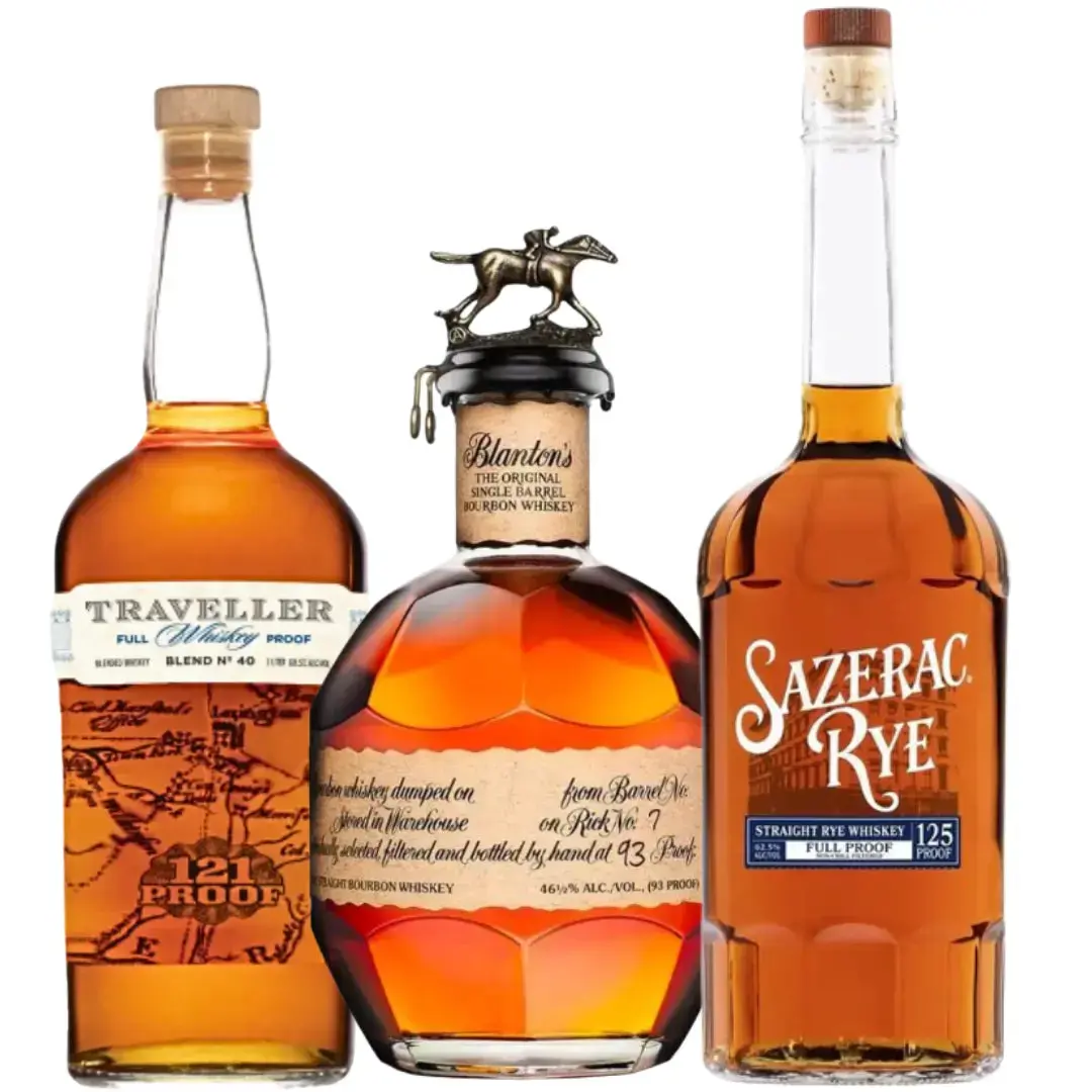Blanton’s Original, Sazerac Rye Full Proof & Traveller Full Proof Bundle