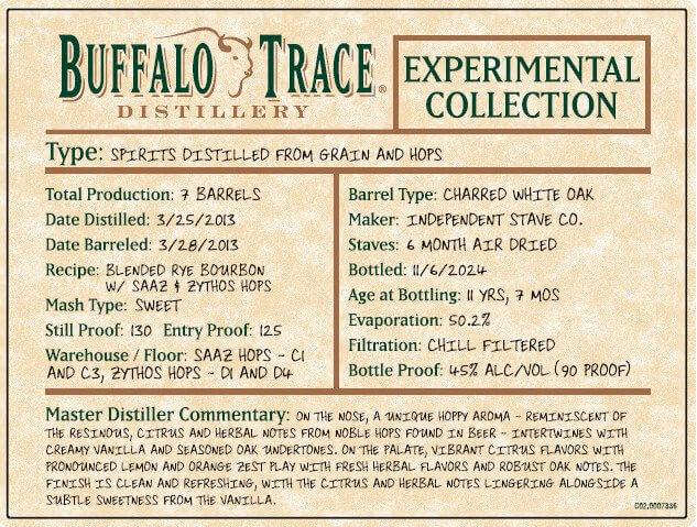 Buffalo Trace Experimental Collection Spirits Distilled from Grain and Hops