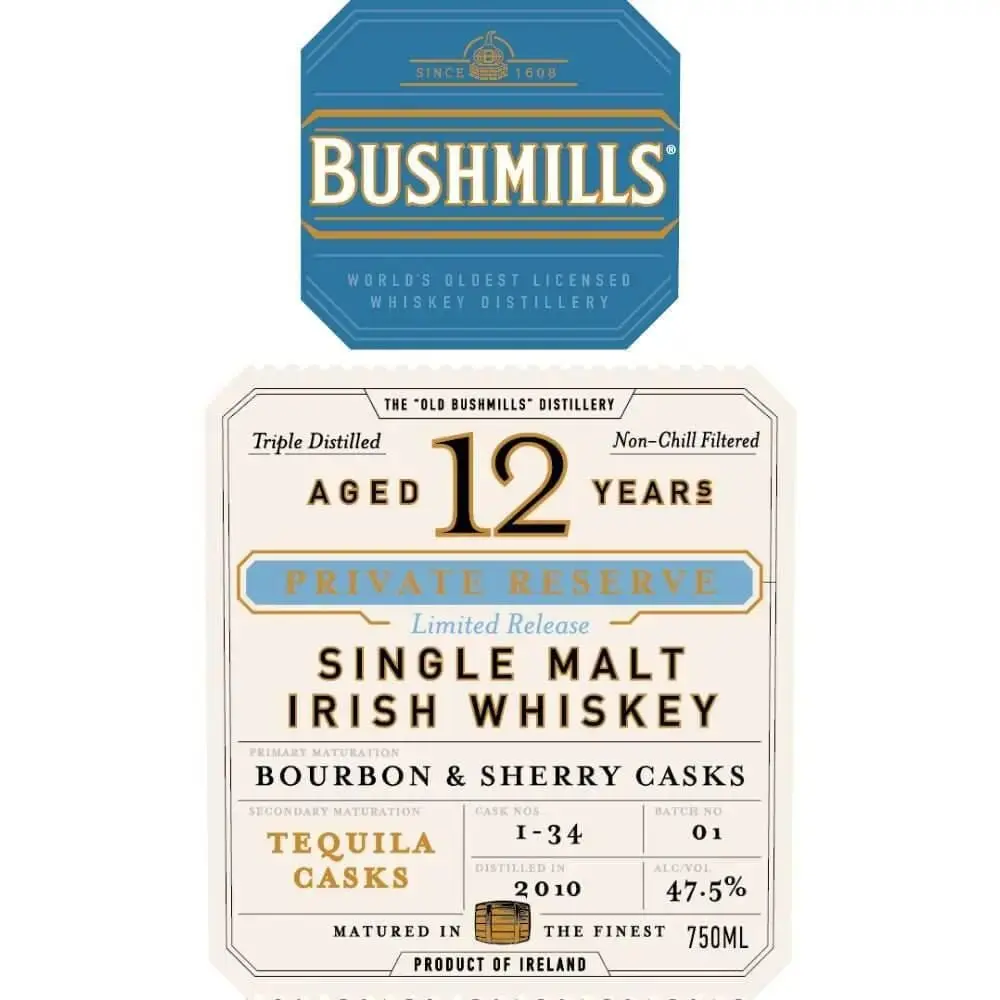 Bushmills 12 Year Old Private Reserve Tequila Cask Finished - Image 2
