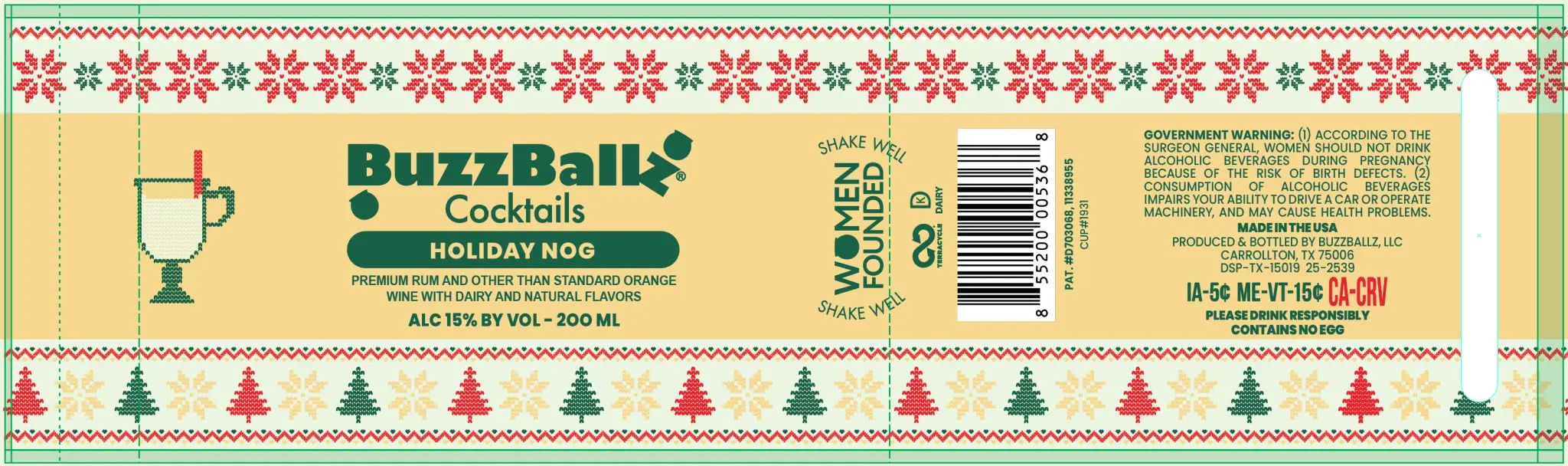 BuzzBallz Cocktails Holiday Nog 200ml
