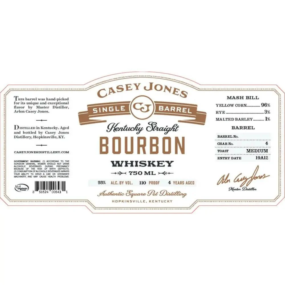 Casey Jones Single Barrel Kentucky Straight Bourbon Mash Bill 1 - Image 2