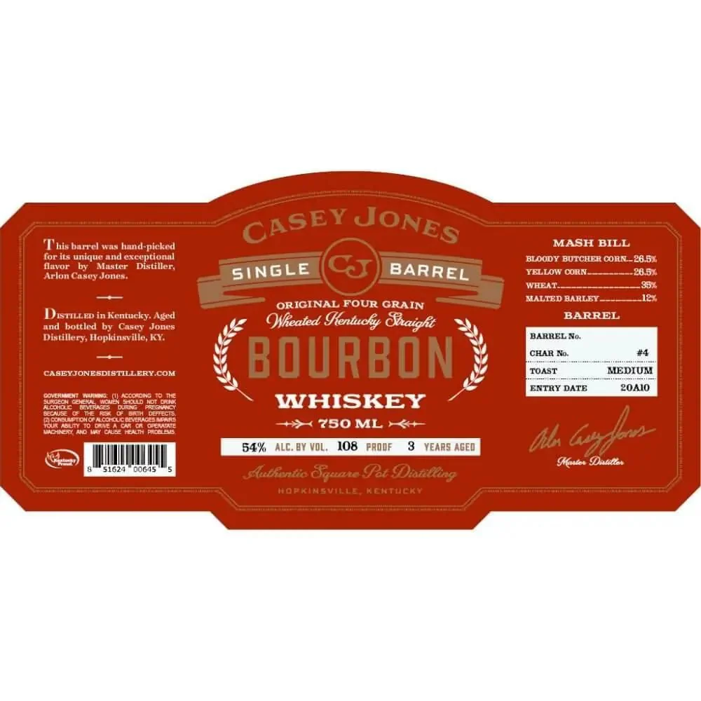 Casey Jones Single Barrel Wheated Kentucky Straight Bourbon Mash Bill 3 - Image 2