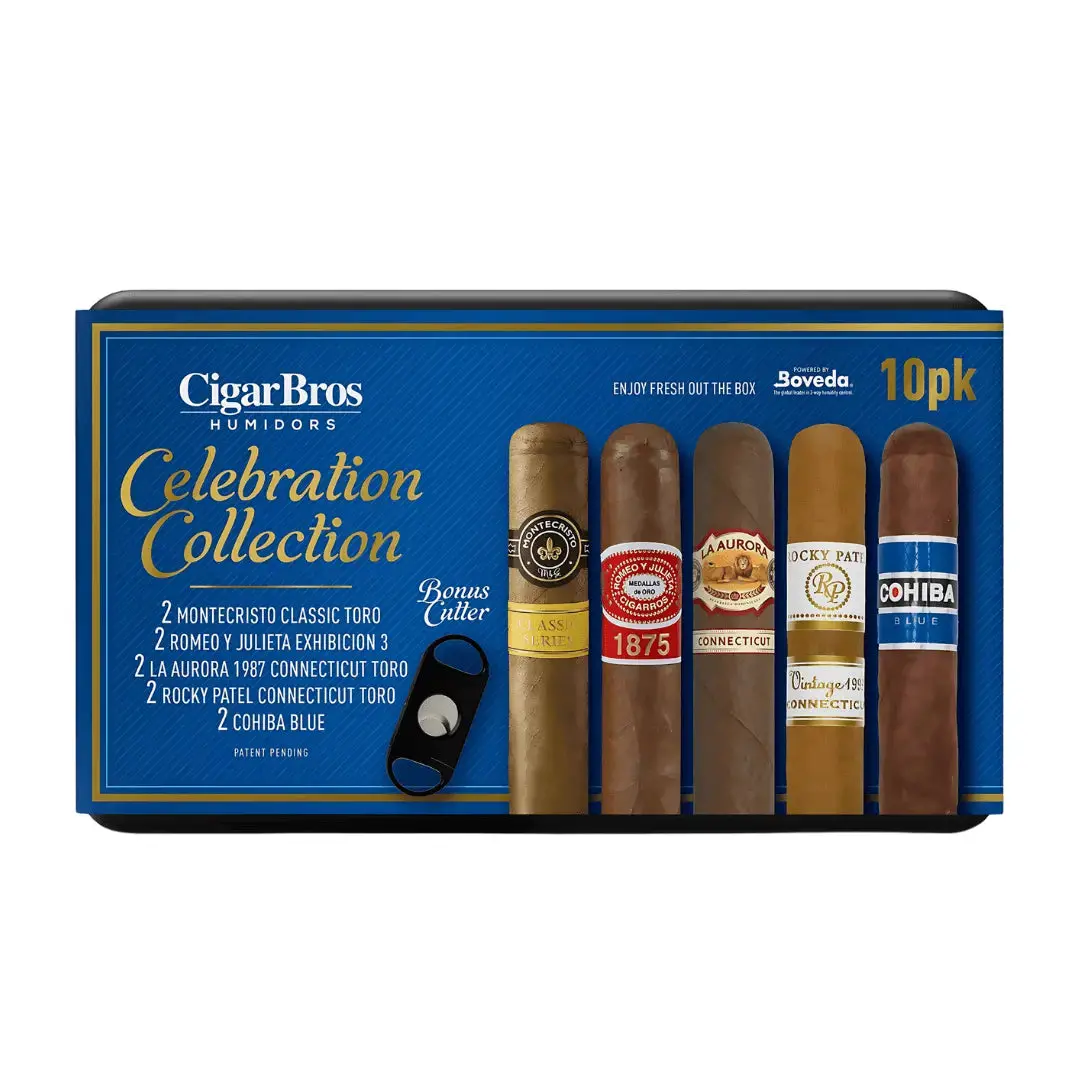 CigarBros Celebration Collection 10 Cigar Sampler Gift Set with Humidor & Cutter - Image 2