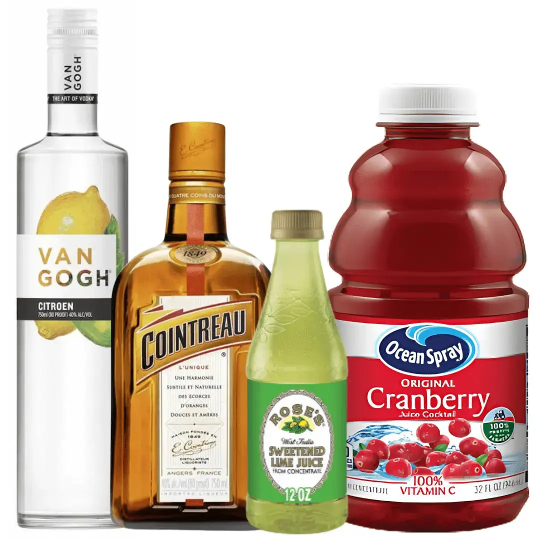 Cosmo Cocktail Kit: Van Gogh Citroen, Cointreau, Lime & Cranberry