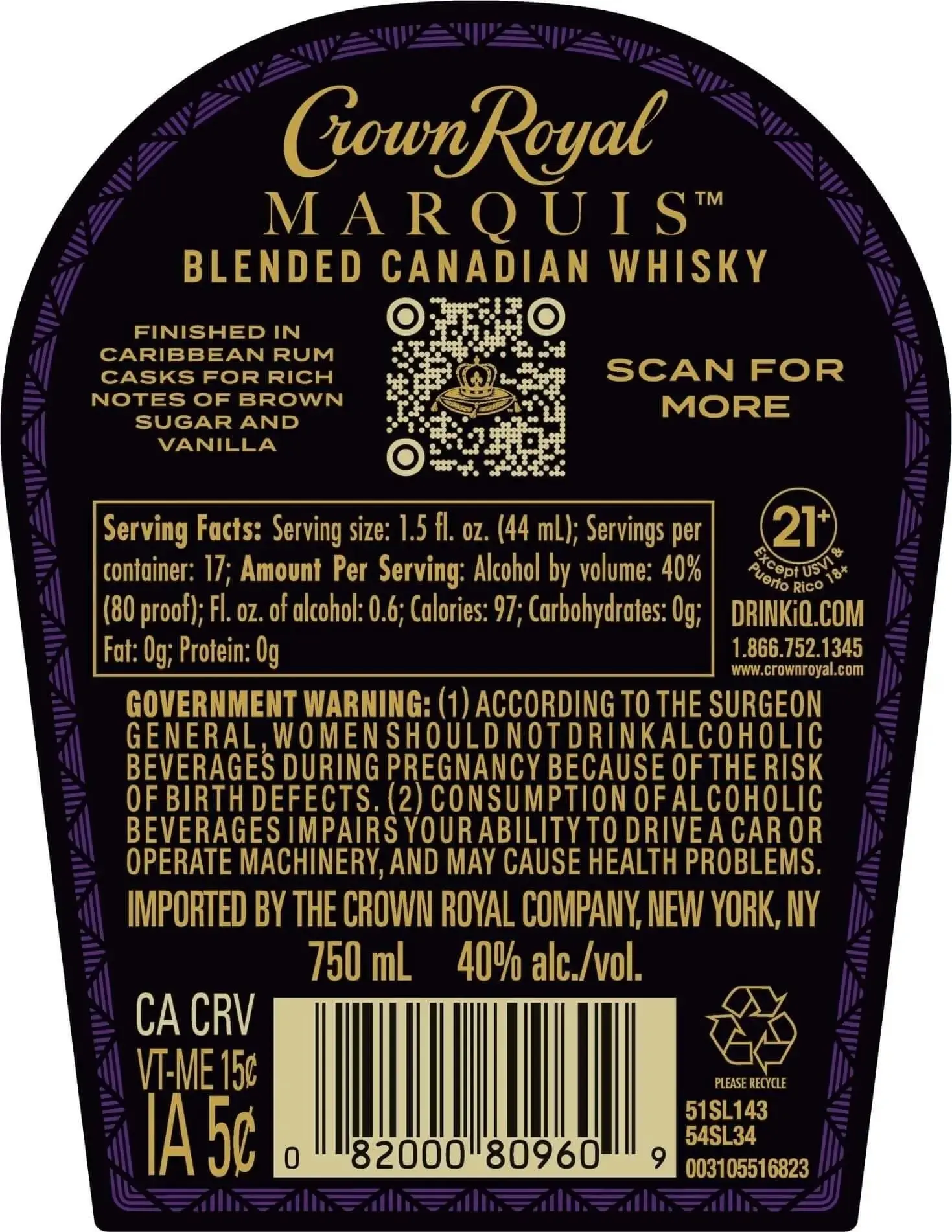 Crown Royal Marquis Blended Canadian Whisky Finished in Caribbean Rum Casks - Image 3