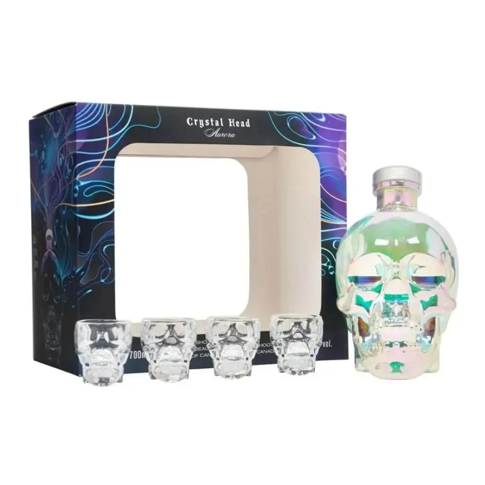 Crystal Head Aurora Vodka Gift Set With 4 Skull Shot Glasses