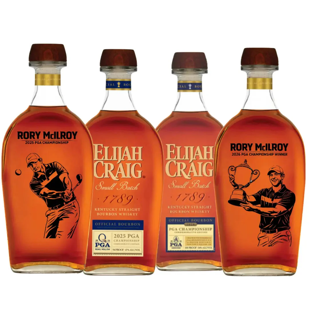 Elijah Craig Master’s Bundle – 2026 & 2025 PGA Championship Rory McIlroy Etched Small Batch Bourbon (Pre-Order)