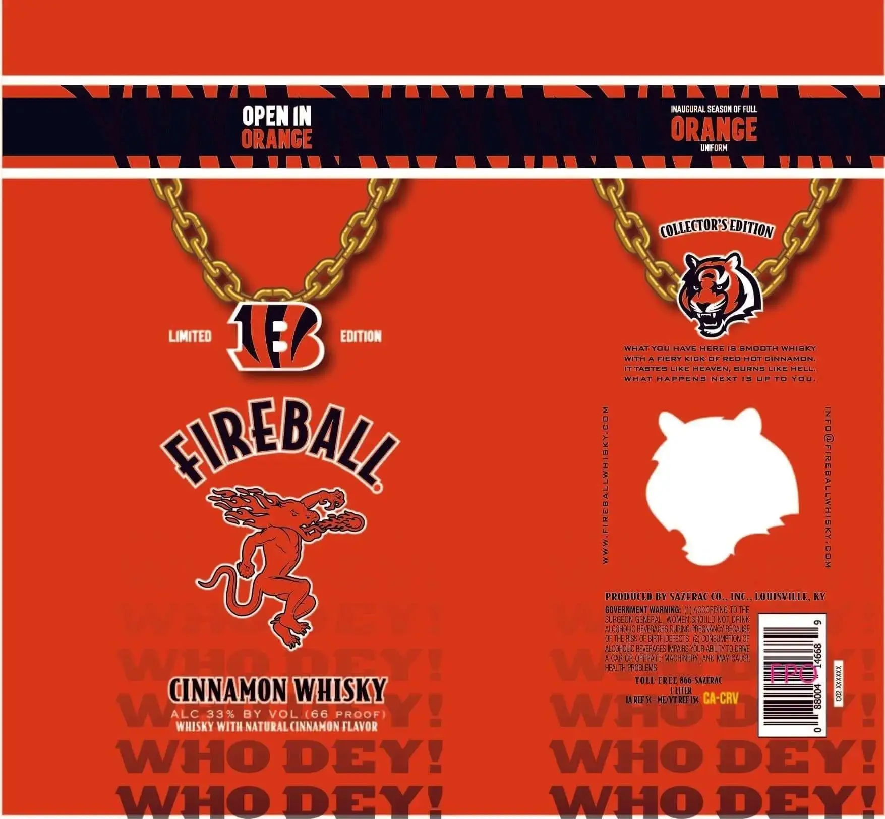 Fireball Cinnamon Whisky Bengals Collector's Edition