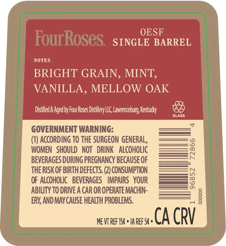 Four Roses Single Barrel OESF Bourbon Whiskey 750ml - Image 4