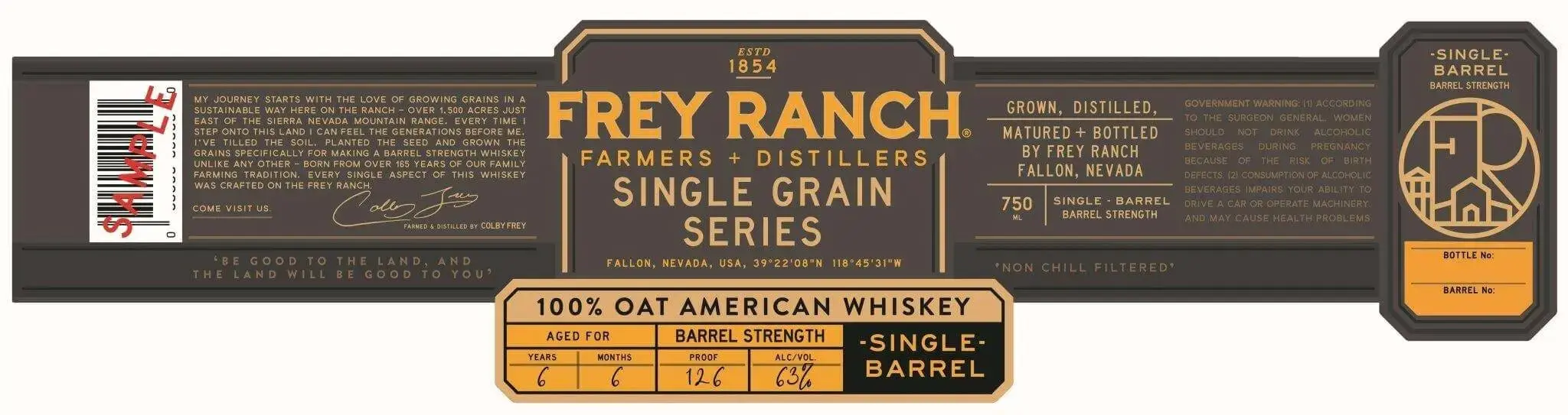 Frey Ranch Single Barrel 100% Oat American Whiskey – 6 Years, Barrel Strength