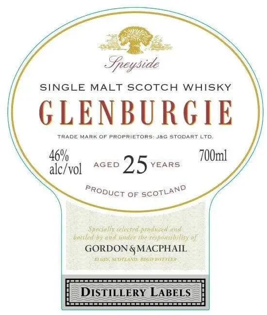 Glenburgie 25 Year Old Single Malt Scotch Whisky Gordon & MacPhail Distillery Labels