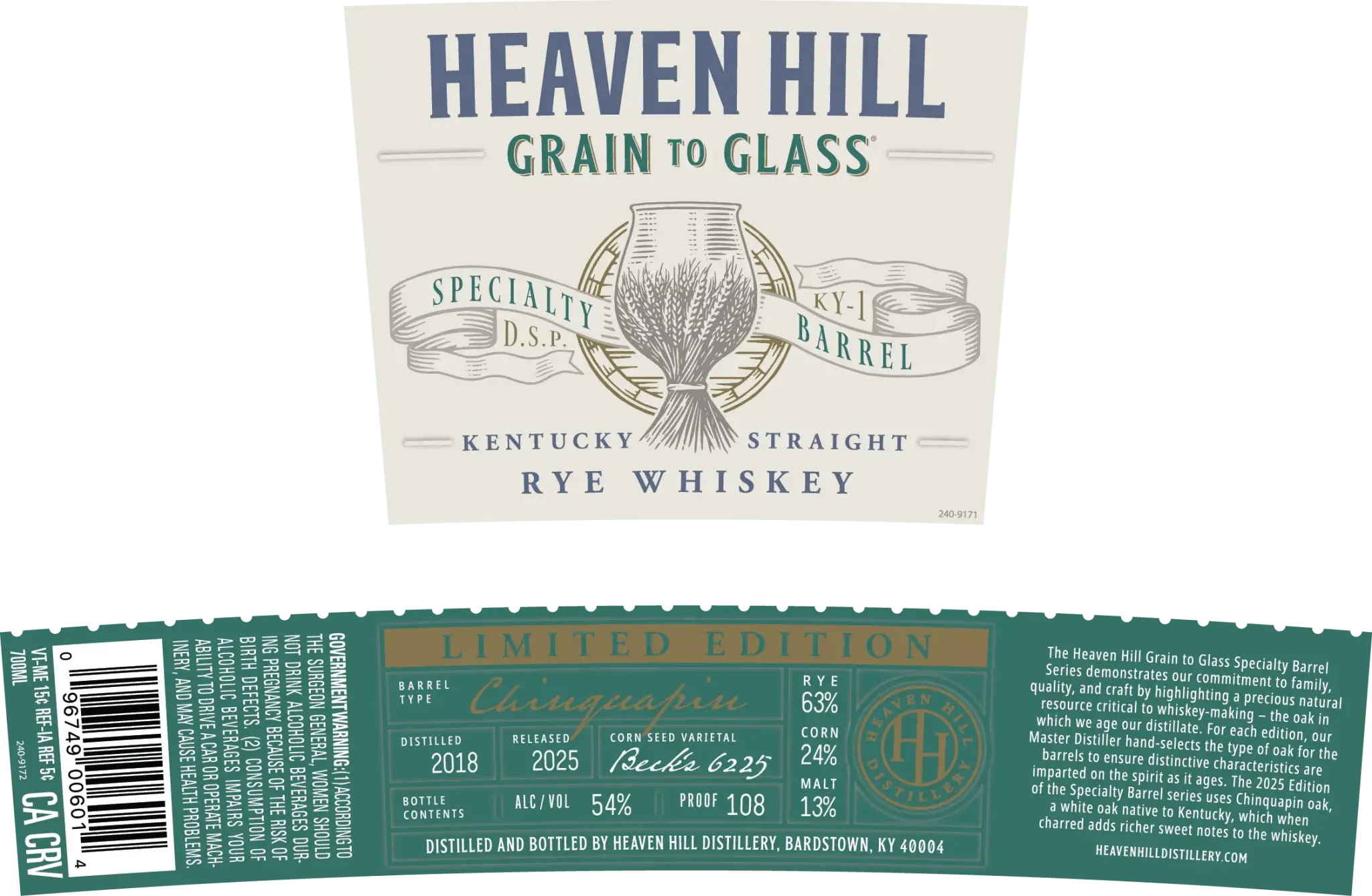 Heaven Hill Grain to Glass Rye Whiskey Chinquapin Oak - Image 2