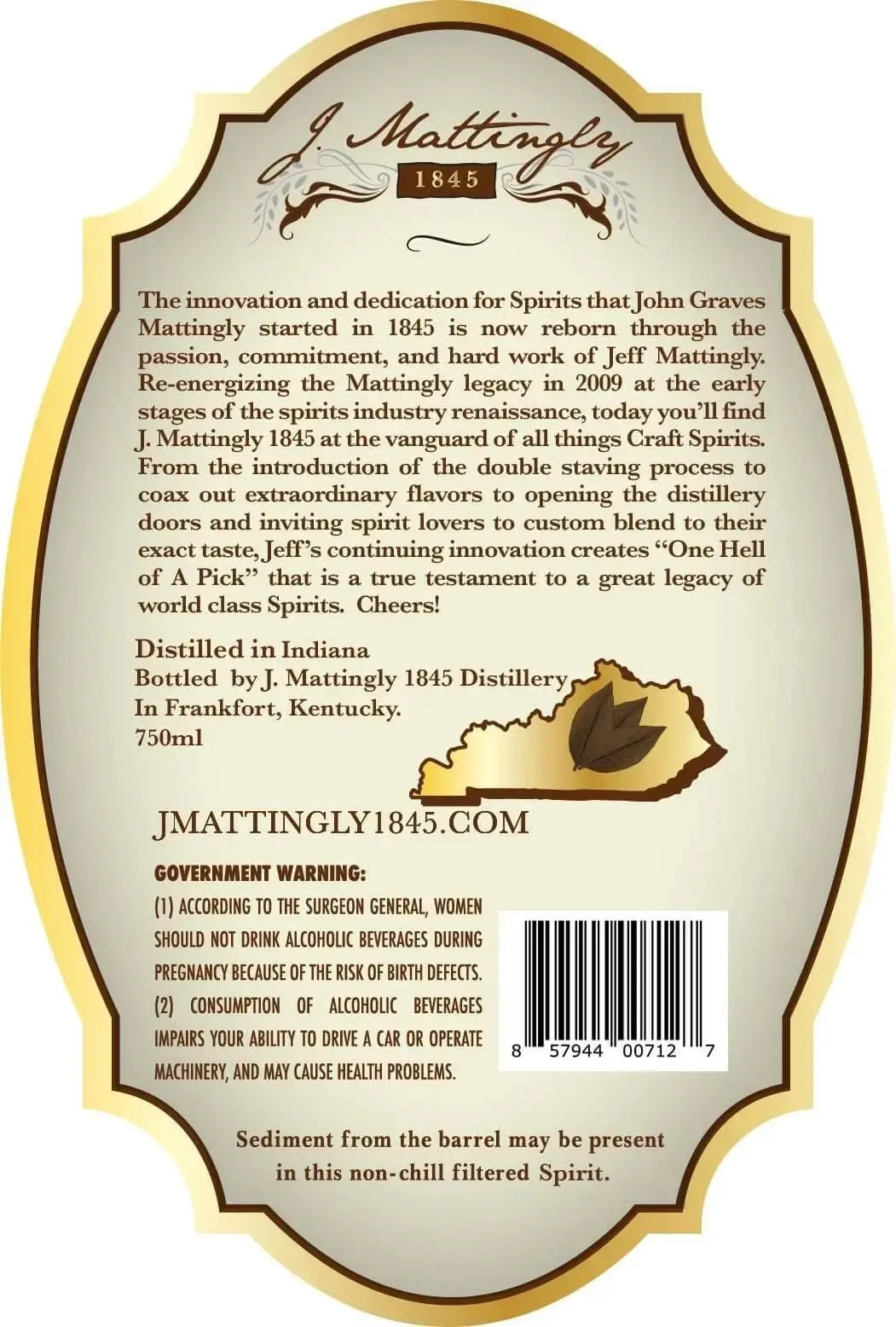 J. Mattingly Cigar Batch No. 1 Bourbon Whiskey Double Staved - Image 2
