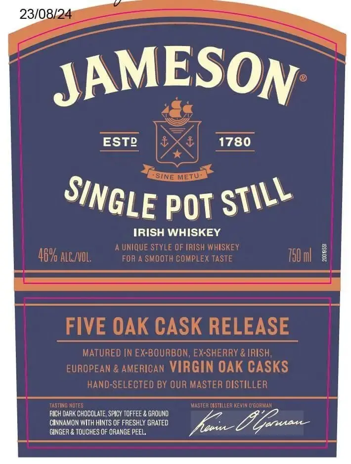 Jameson Single Pot Still Irish Whiskey Five Oak Cask Release