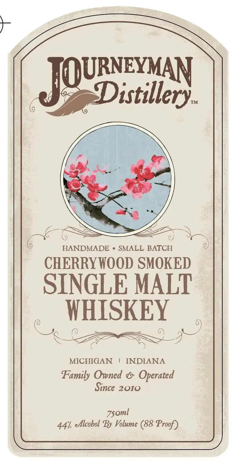 Journeyman Distillery Cherrywood Smoked Single Malt Whiskey Small Batch Handmade Whiskey