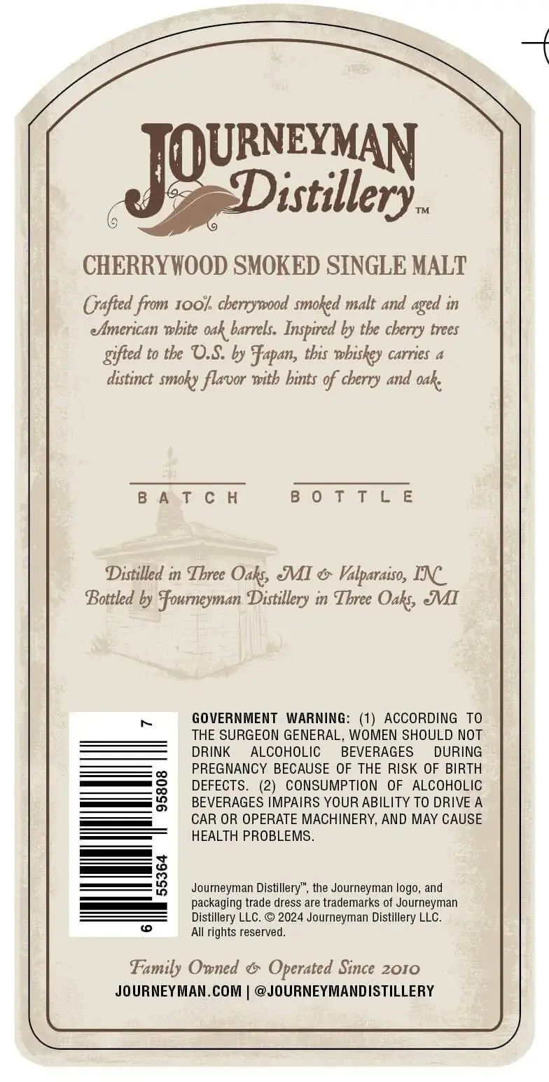 Journeyman Distillery Cherrywood Smoked Single Malt Whiskey Small Batch Handmade Whiskey - Image 2