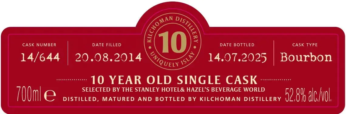 Kilchoman 10 Year Old 100% Islay Cask Bourbon Single Cask Scotch Whisky 700mL - Image 2
