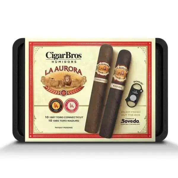 La Aurora 20 Premium Cigars Set & Cutter + Personal Humidor by CigarBros