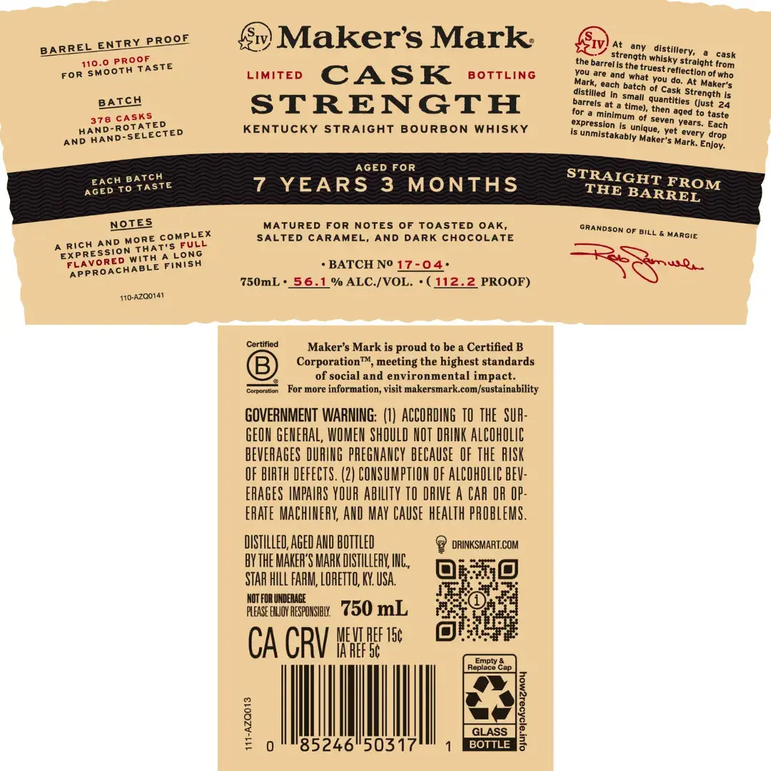 Maker’s Mark Cask Strength Batch 17-04 Bourbon Whiskey