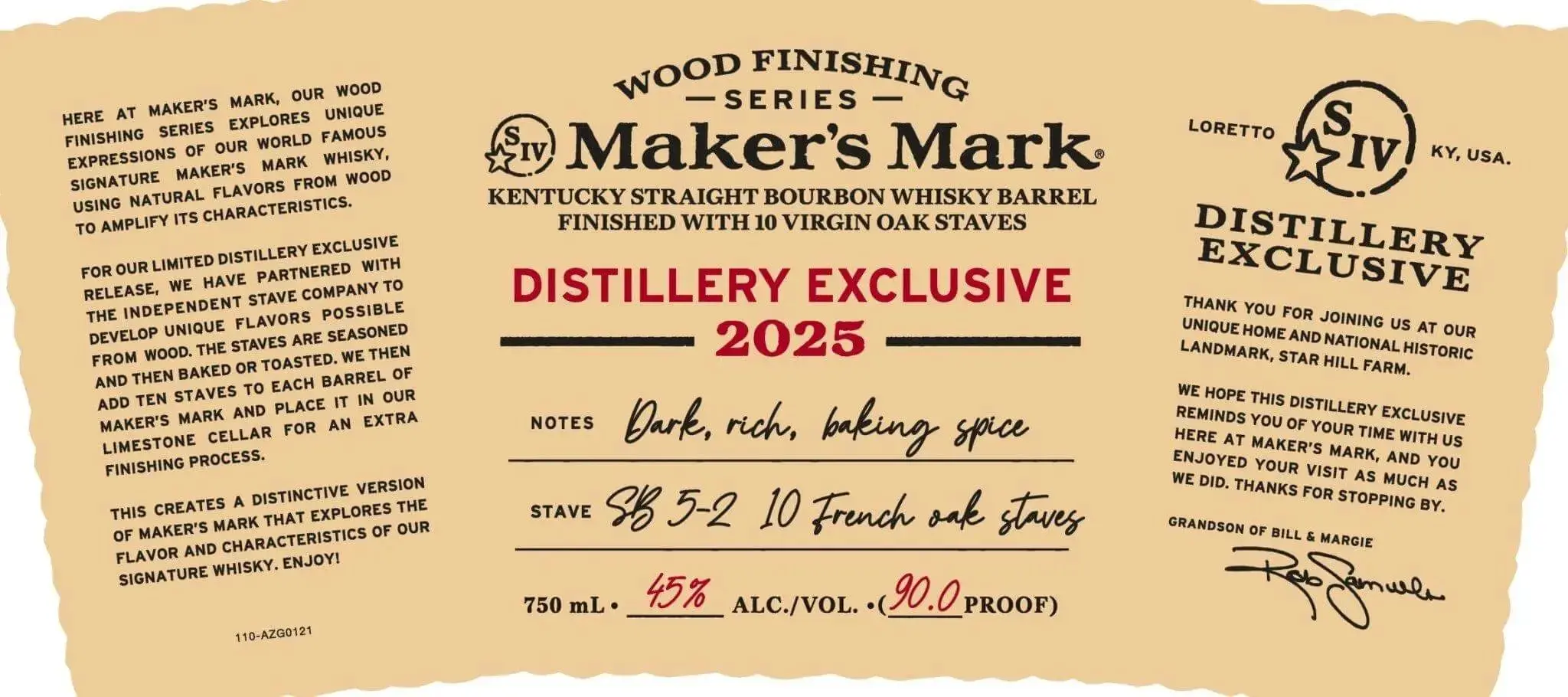 Maker’s Mark Wood Finishing Series 2025 Distillery Exclusive 10 Virgin French Oak Staves