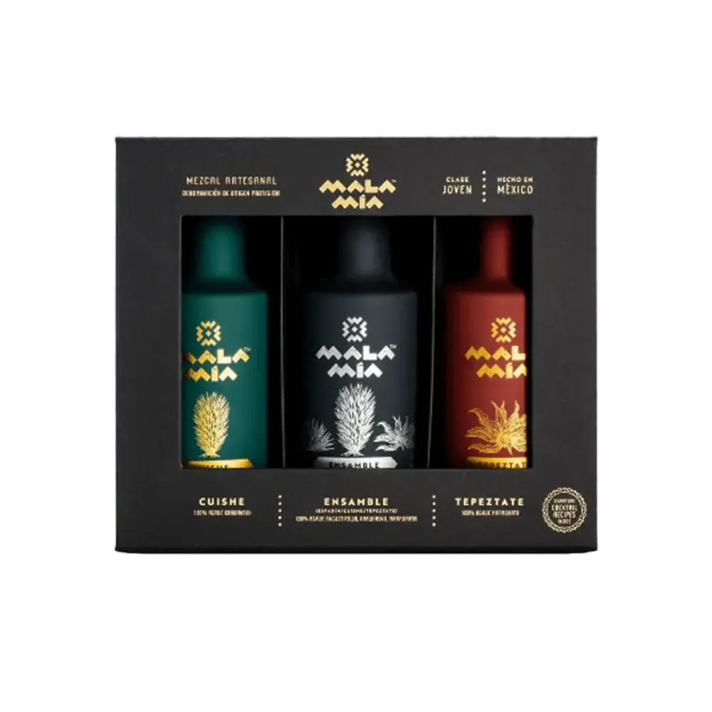 Mala Mía Mezcal 200ml Variety Pack Artisanal Mexican Mezcal Gift Set (Cuishe, Ensamble, Tepeztate)