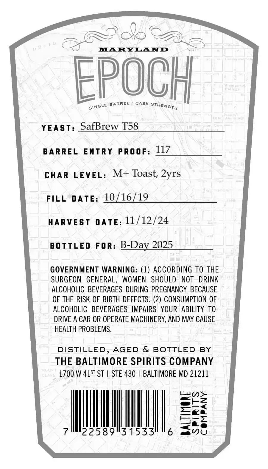 Maryland Epoch Straight Rye Whiskey Single Barrel Cask Strength - Image 2