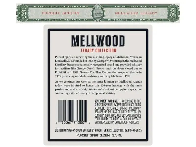 Mellwood Legacy Collection Kentucky Straight Bourbon Whisky Bottled in Bond 375mL - Image 2