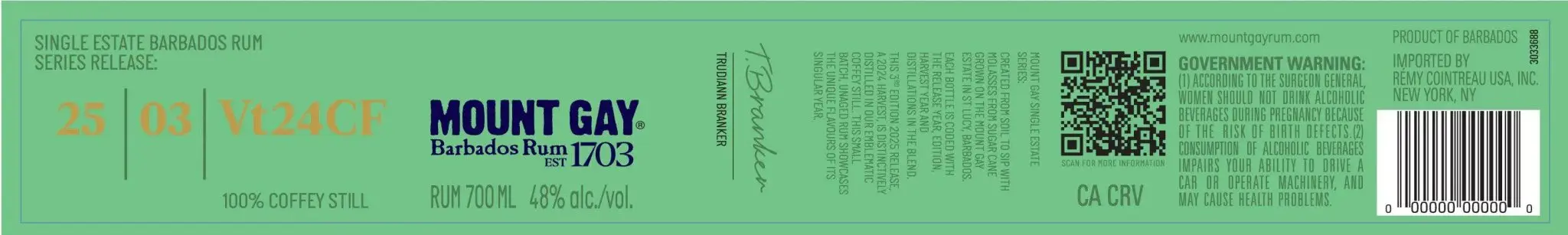 Mount Gay Single Estate Series 2025 Edition 03, 100% Coffey Still Rum