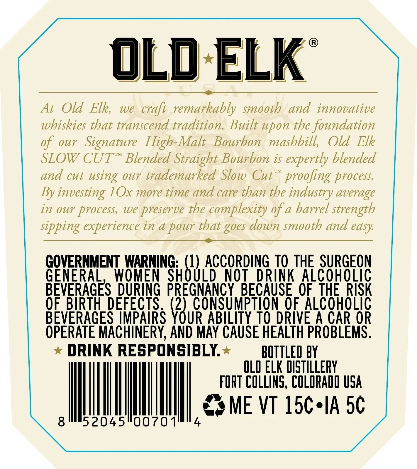 Old Elk Slow Cut Blended Straight Bourbon Whiskey 750ml - Image 2