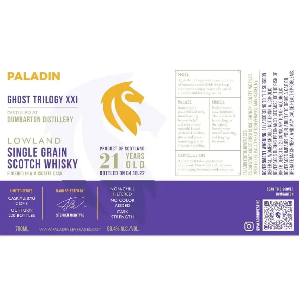 Paladin Ghost Trilogy XXI Dumbarton Distillery 21 Year Old Moscatel Cask 2022 - Image 2