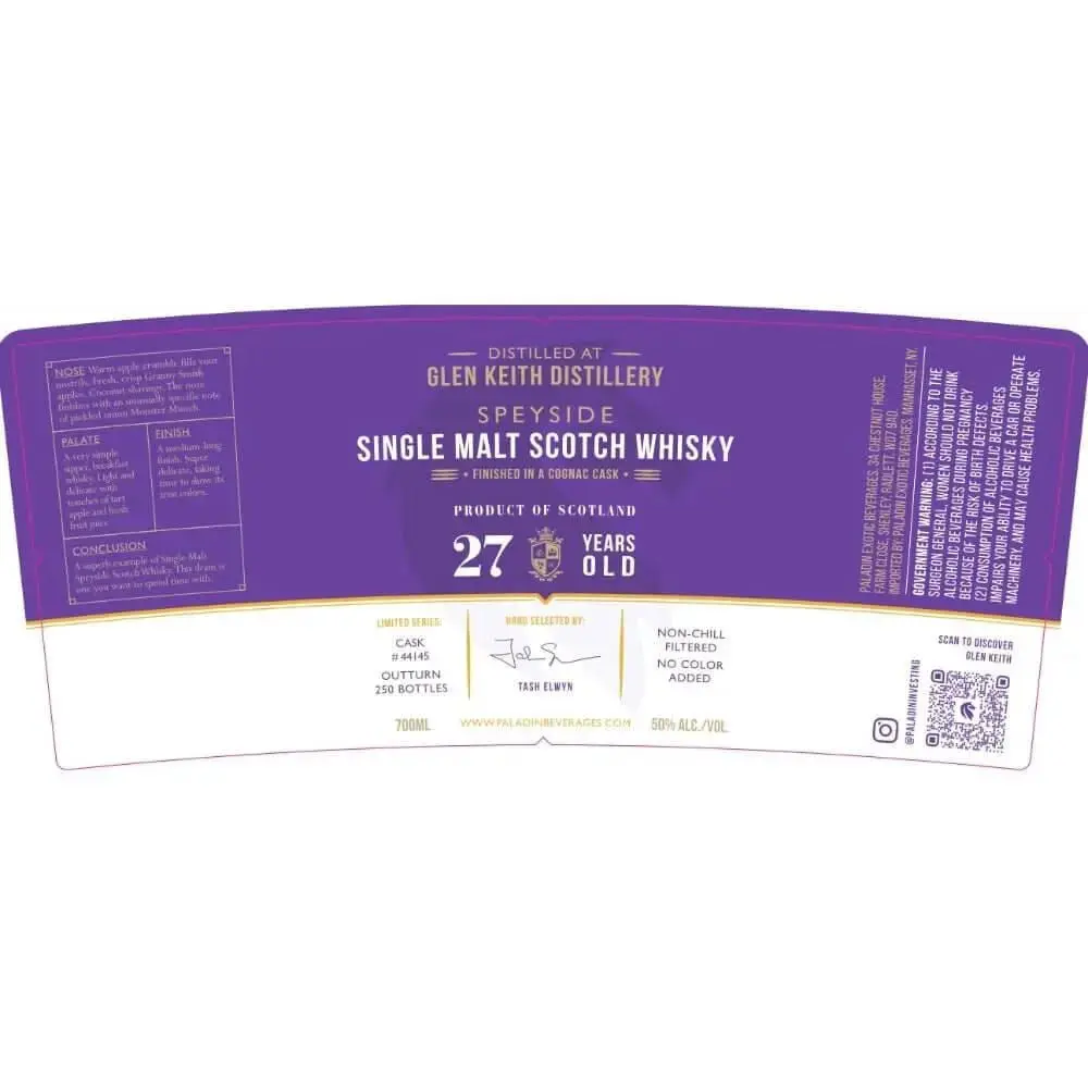 Paladin Glen Keith Distillery Cognac Cask Finished 27 Year Old