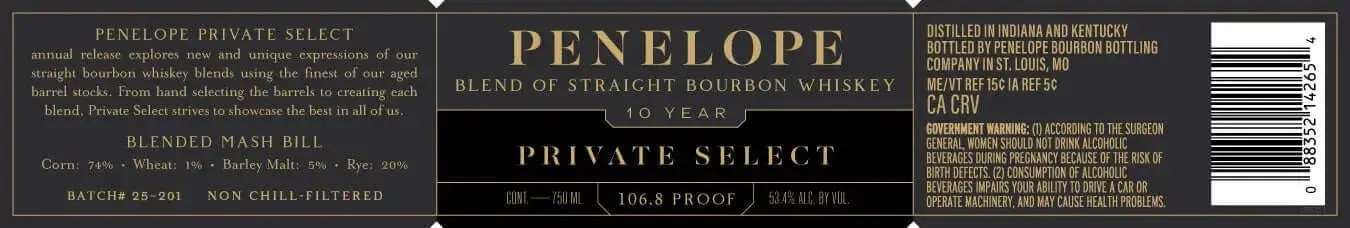 Penelope 10 Year Private Select Bourbon Whiskey