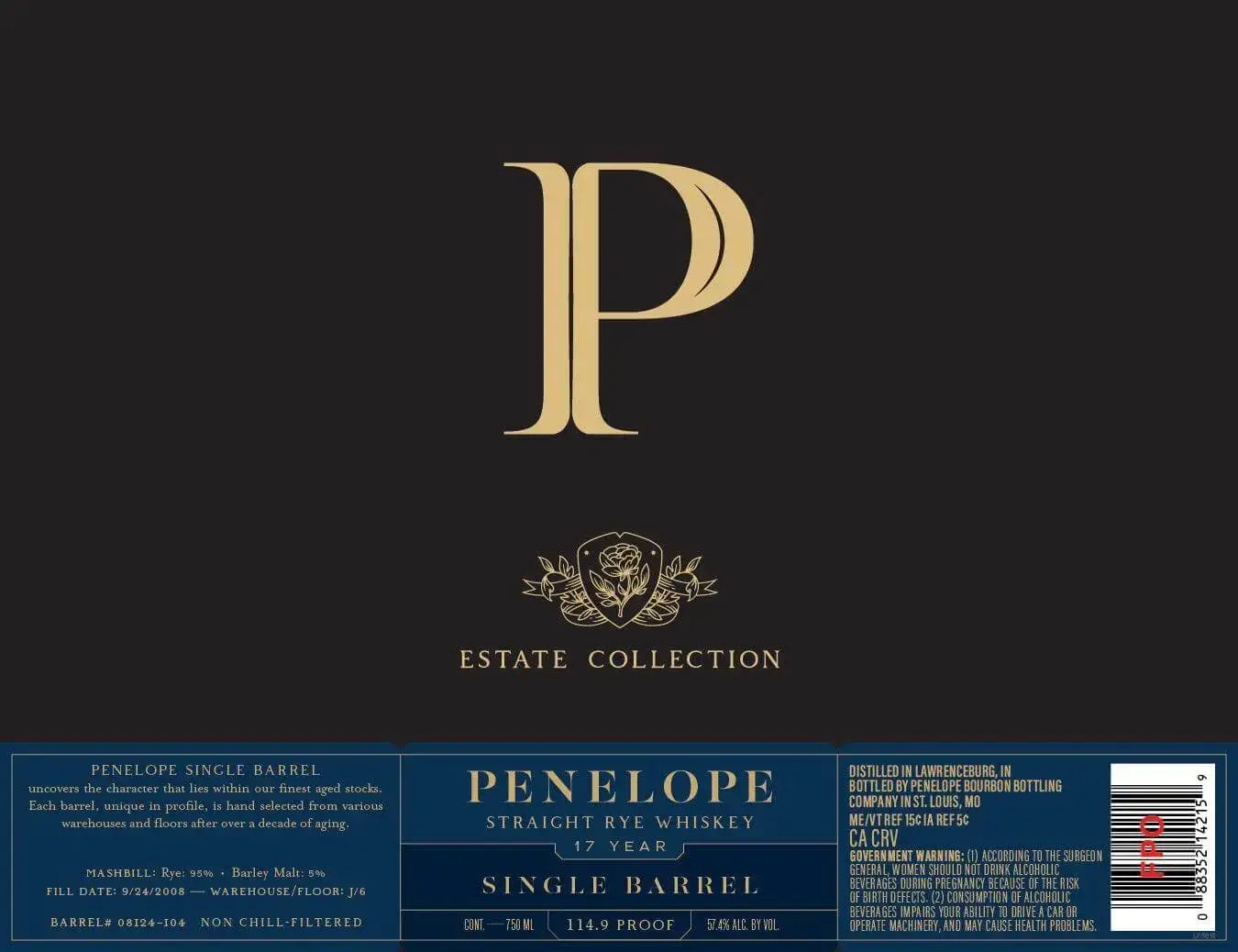 Penelope Estate Collection 17 Year Straight Rye Whiskey Single Barrel