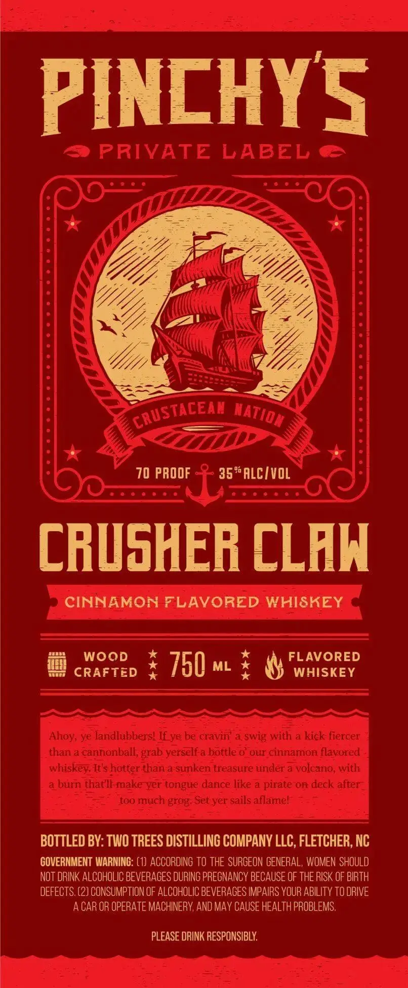 Pinchy's Private Label Crusher Claw Cinnamon Flavored Whiskey