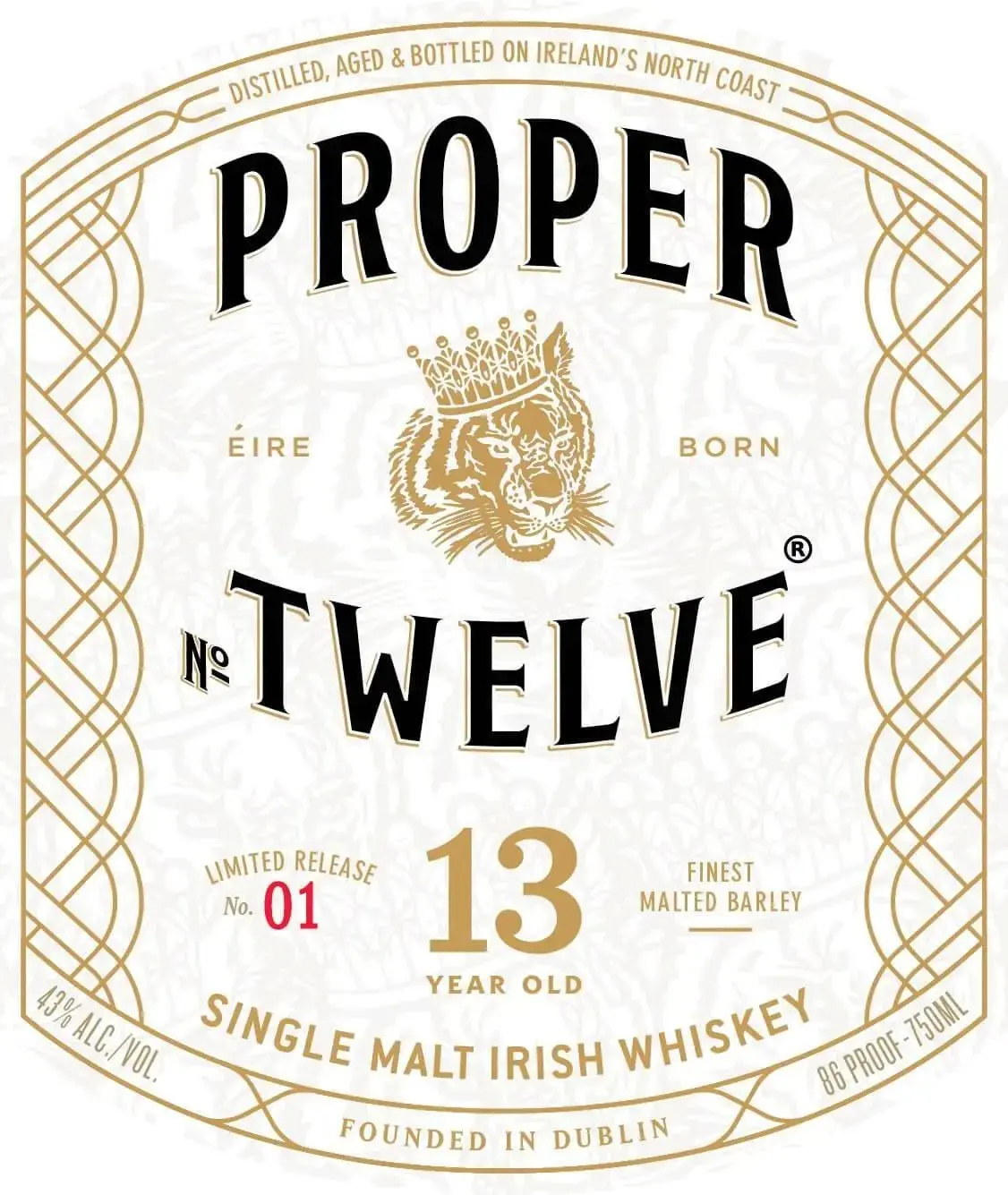 Proper No. Twelve 13 Year Old Single Malt Irish Whiskey Limited Release No. 01