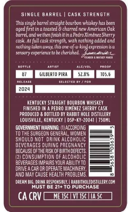 Rabbit Hole Dareringer Single Barrel Cask Strength Bourbon Whiskey PX Sherry Cask Finished - Image 2