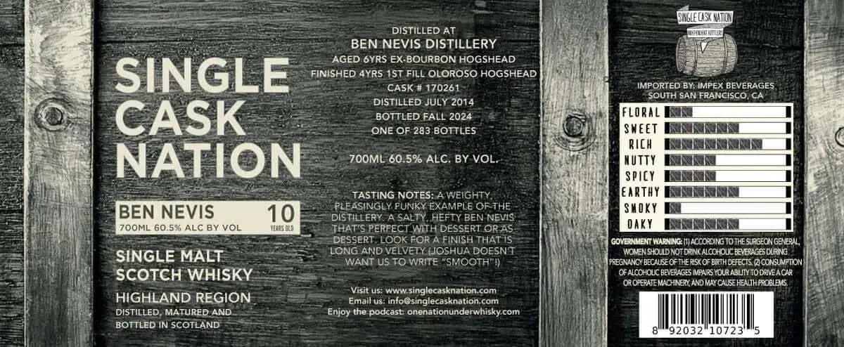 Single Cask Nation Ben Nevis 10-Year Single Malt Scotch Whisky