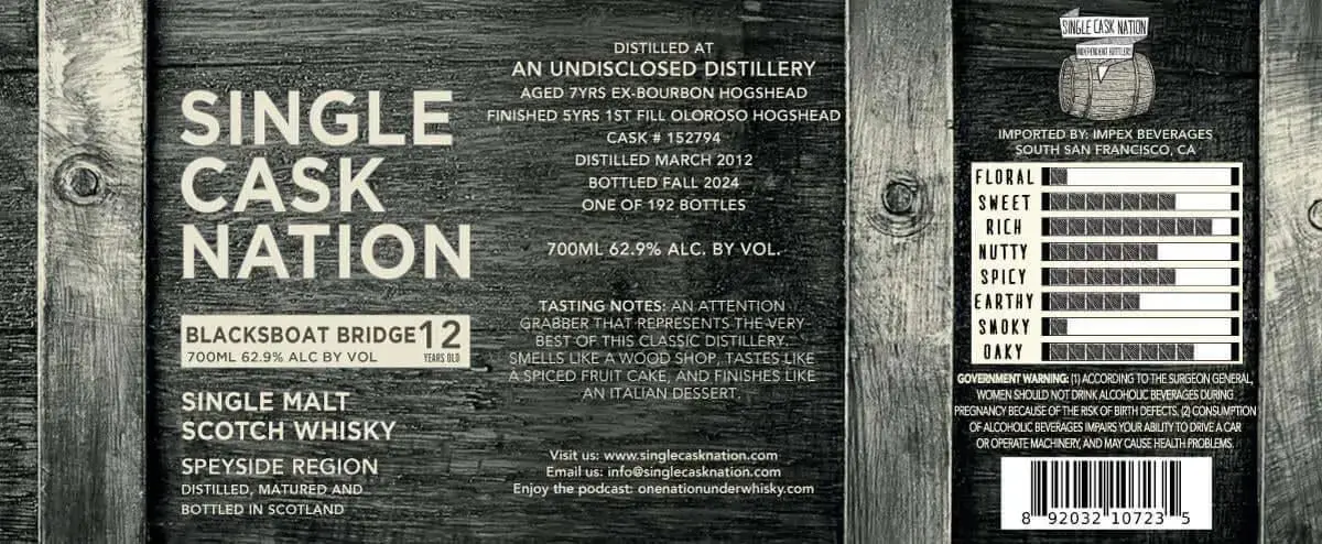 Single Cask Nation Blacksboat Bridge 12-Year Single Malt Scotch Whisky