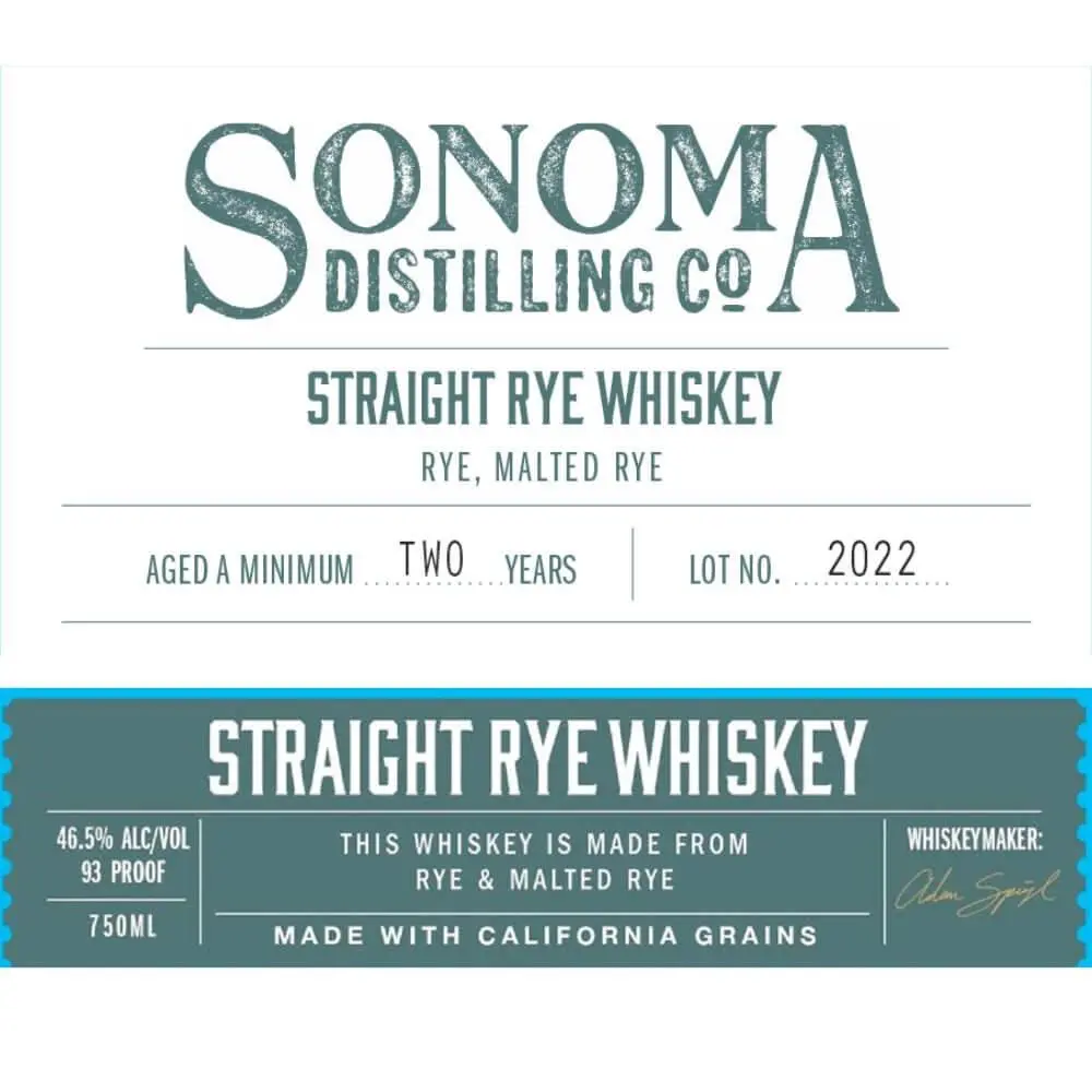 Sonoma Distilling Straight Rye Whiskey