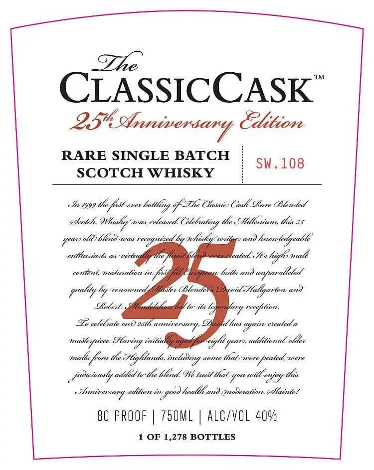 The Classic Cask 25th Anniversary Edition Rare Single Batch Scotch Whisky