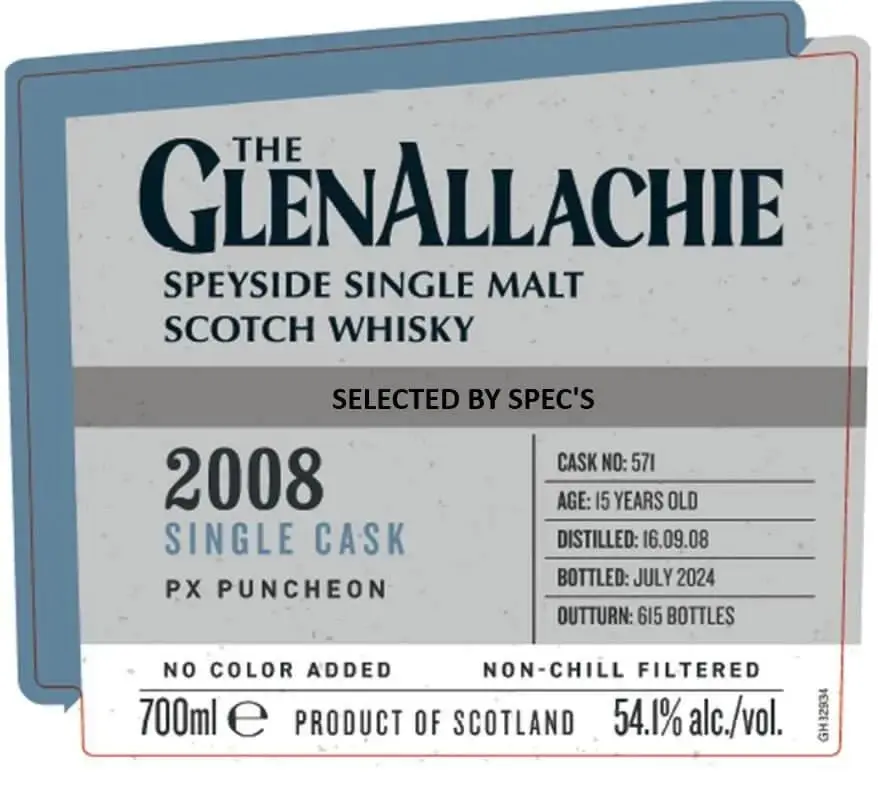 The GlenAllachie 2008 Single Cask PX Puncheon 15 Year Old 700mL
