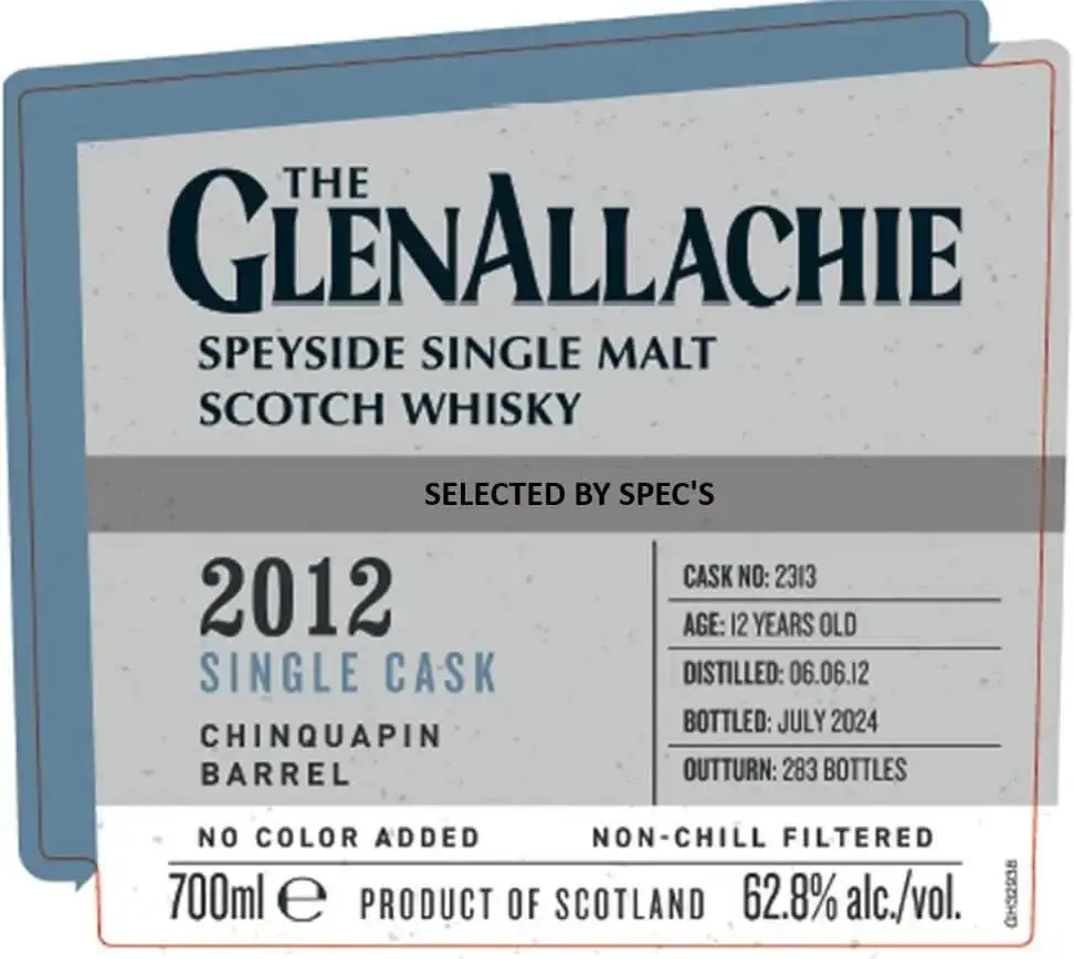 The GlenAllachie 2012 Single Cask Chinquapin Barrel 12 Year Old 700mL