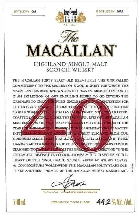The Macallan 40-Year-Old Highland Single Malt Scotch Whisky 700ml