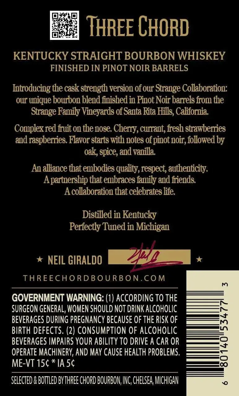 Three Chord Cask Strength Kentucky Straight Bourbon Finished in Pinot Noir Barrels - Image 2